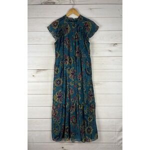 The Good Journey Dress Womens 4 Blue Floral Chiffon Maxi High Neck Boho Pockets